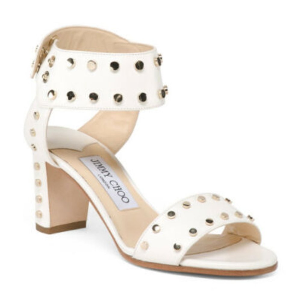 Jimmy Choo Veto Studded White Ankle Strap Cuff